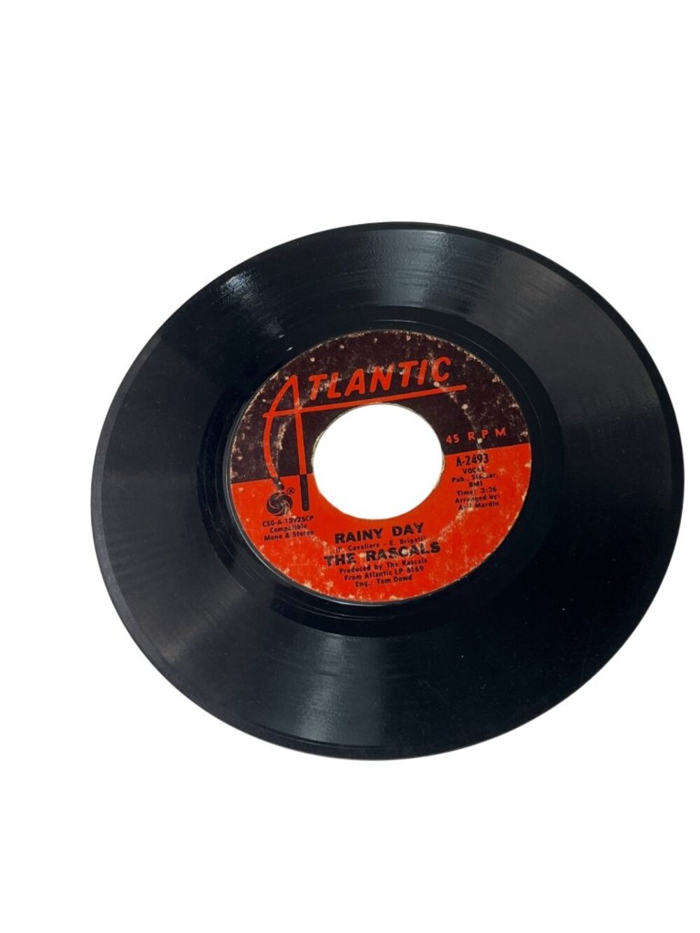The Rascals 7" Vinyl Record 45 RPM Atlantic A-2493 Rainy Day/A Beautiful Morning